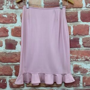 Escada Skirt Women's 34 EU Pink Wool Blend Ruffle Trim Career Work Office Zip Up